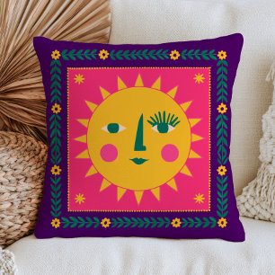 Cute Bohemian Sun Face Pink& Purple Celestial Cushion
