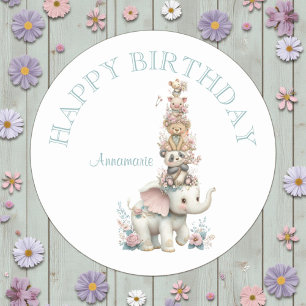 Cute Boho Animal Birthday Party Classic Round Sticker