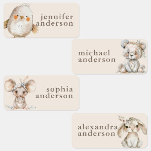 Cute Boho Animals Girl Kids Waterproof Name