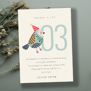 Cute Boho Aqua Blue Birdie Any Age Birthday Thank You Card