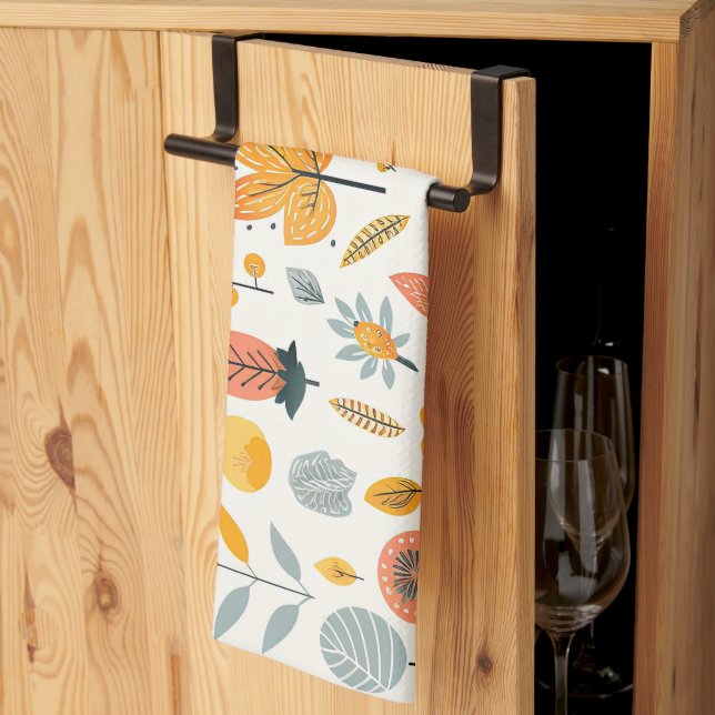 Cute Boho Autumn Fall Pattern Orange Teal Yellow Tea Towel (Thirds Fold)