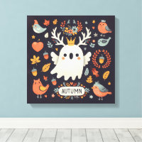 Cute Boho Autumn Ghost wreath Wall Decal