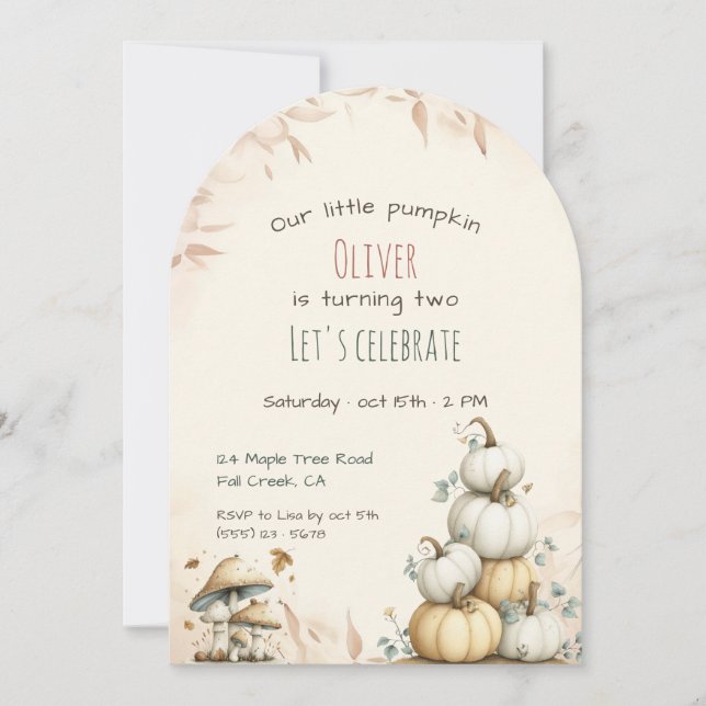 Cute boho Autumn Our little pumpkin birthday Invitation (Front)