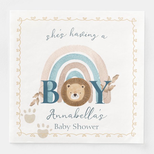 Cute Boho Baby Boy Lion Cub Pawprints Napkin (Front)
