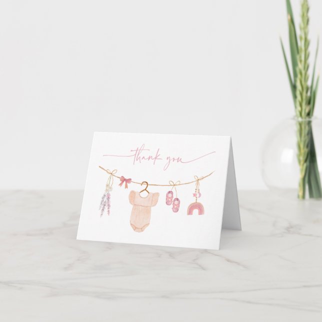 Cute Boho Baby Clothesline Baby Shower Thank You Card (Front)