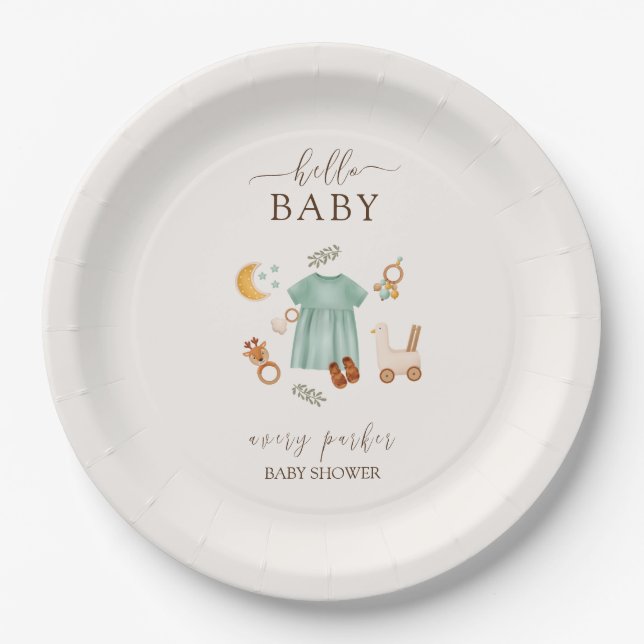 Cute Boho Baby Girl Clothes Baby Shower  Paper Plate (Front)