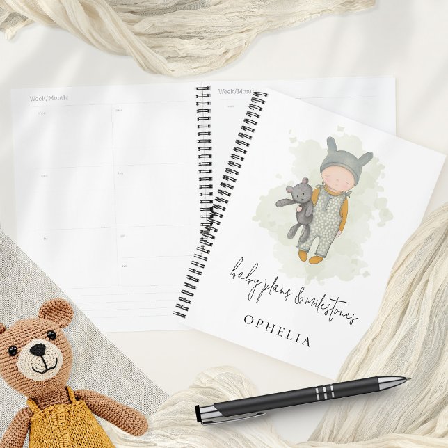 Cute Boho Baby Plans Milestones Sage Planner (Handy to keep track of your plans and baby milestones - and great keepsake too!)