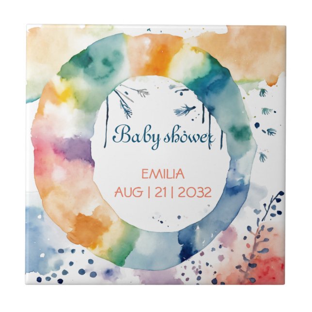 Cute Boho Baby Shower Custom Ceramic Tile  (Front)