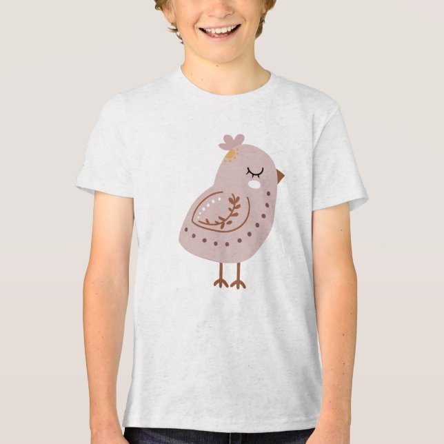 Cute Boho Bird Illustration in Neutral Pastel  Tri-Blend Shirt (Front)