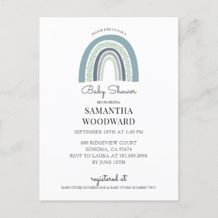 Cute Boho Blue Rainbow Baby Boy Shower Invitation Postcard