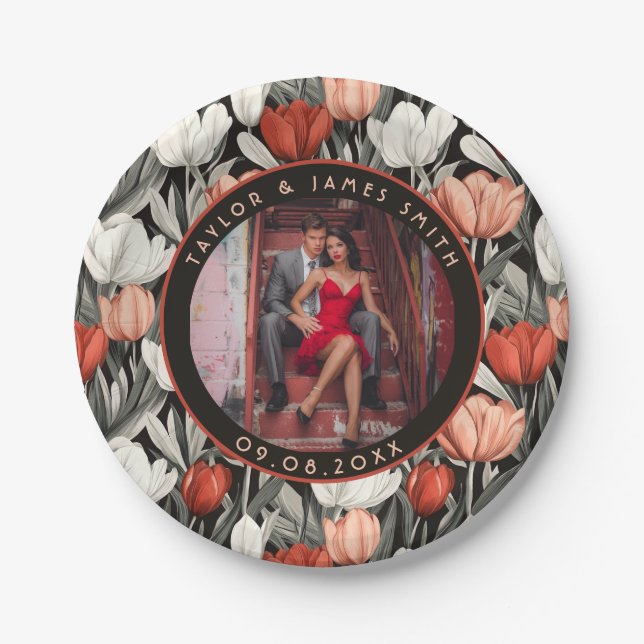 Cute Boho Bridal Shower Tulip Plates For Wedding (Front)