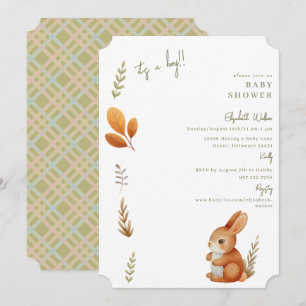 Cute Boho Bunny It's a Boy Ticket Baby Shower Invitation