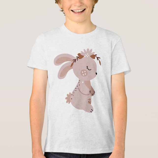 Cute Boho Bunny with Floral Headband  Tri-Blend Shirt (Front)