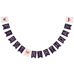 Cute Boho Butterfly First Birthday Banner