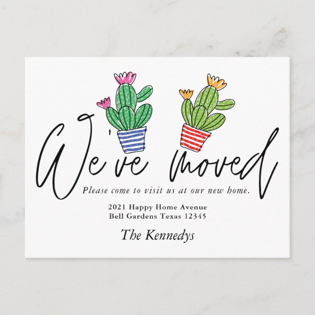 Cute Boho Cactus We've Moved Family Photo Moving Announcement Postcard (Front)
