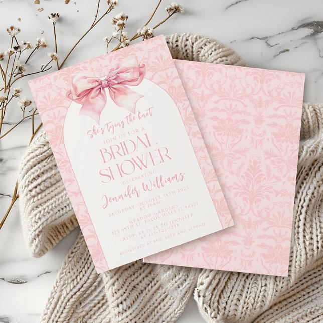 Cute boho chic blush pink bow bridal shower invitation (Creator Uploaded)