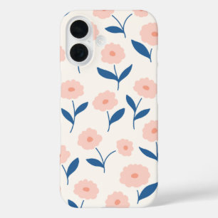 Cute Boho Chic Pink Flowers Pattern iPhone 16 Case