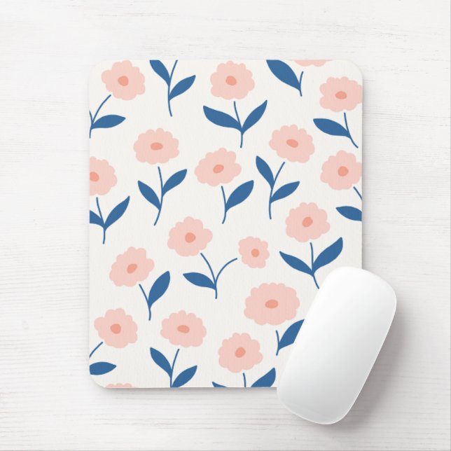 Cute Boho Chic Pink Flowers Pattern  Mouse Pad (With Mouse)