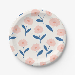 Cute Boho Chic Pink Flowers Pattern  Paper Plate