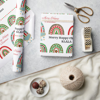 Cute Boho Christmas Rainbow Plaid Leopard Holiday Wrapping Paper