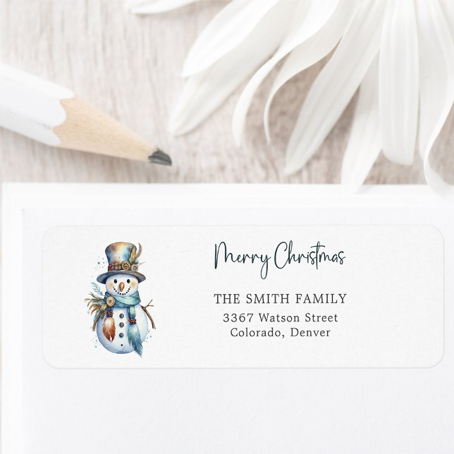 Cute Boho Christmas Snowman Holiday Return Address (Creator Uploaded)