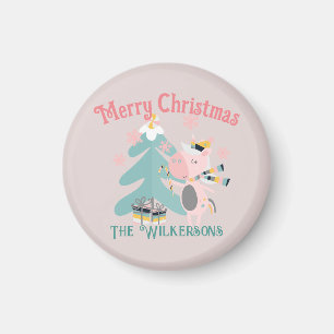 Cute Boho Christmas Unicorn on Pink Magnet