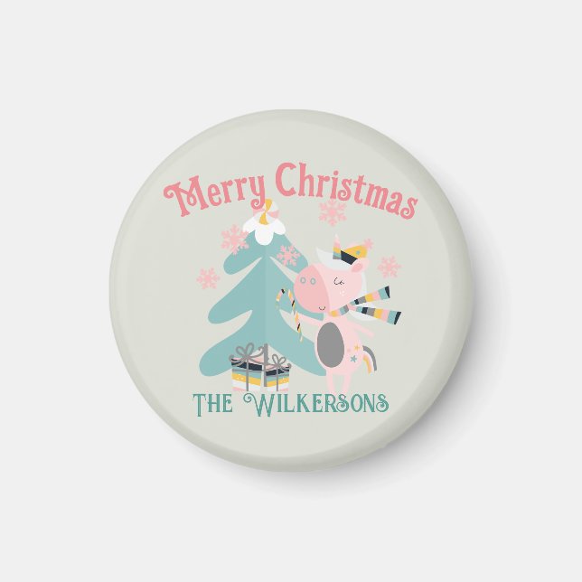 Cute Boho Christmas Unicorn on Sage Magnet (Front)