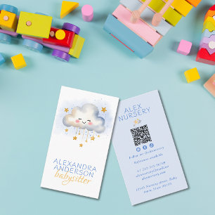 Cute Boho Cloud Watercolor Babysitter Business Card