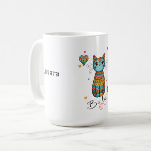 Cute Boho Colourful Floral Cat Coffee Mug