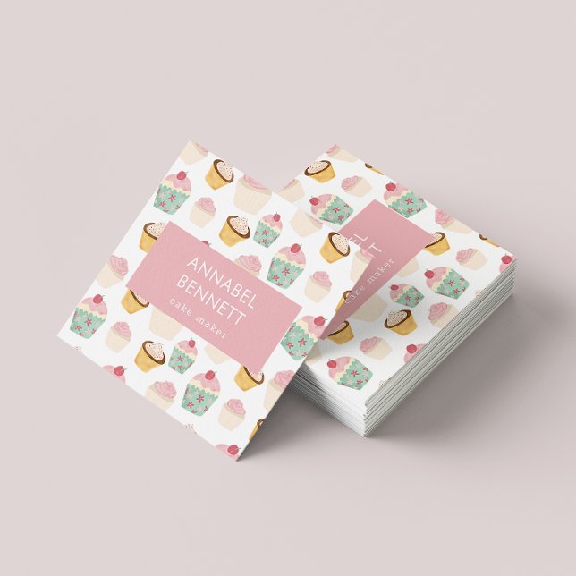 Cute Boho Cupcake Pattern Square Business Card (Creator Uploaded)
