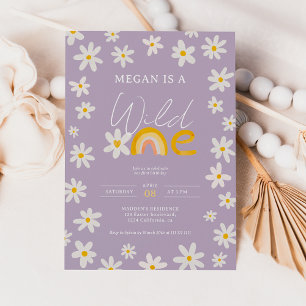 Cute boho daisy rainbow wild one 1st birthday kids invitation