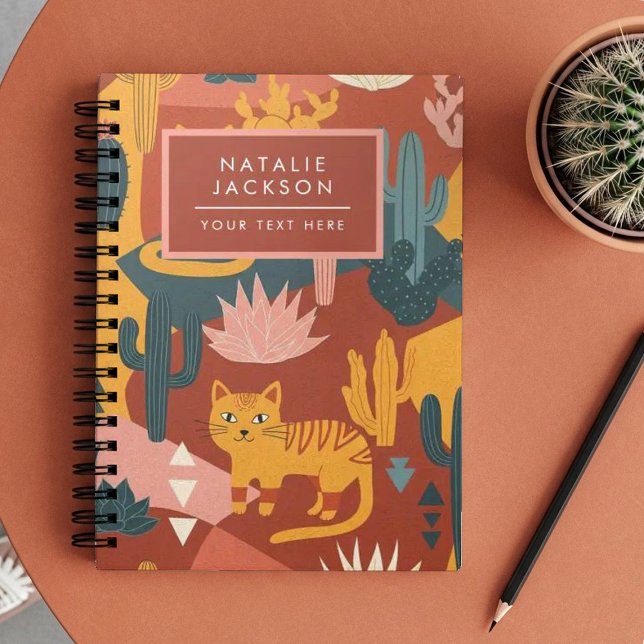 Cute Boho Desert Cats Cactus Succulent Pattern Notebook (Creator Uploaded)