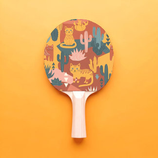 Cute Boho Desert Cats Cactus Succulent Pattern Ping Pong Paddle