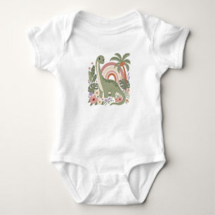 Cute Boho Dinosaur Pastel Rainbow Dino Floral Baby Bodysuit