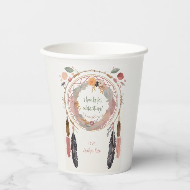 Cute Boho Dreamcatcher Baby Shower Party  Paper Cups (Front)