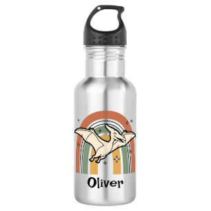 Cute Boho Earth Tone Flying Dinosaur & Rainbow 532 Ml Water Bottle