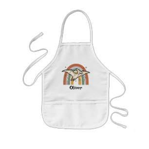 Cute Boho Earth Tone Flying Dinosaur & Rainbow Kids Apron