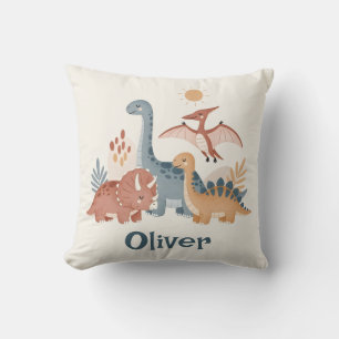 Cute Boho Earth Tone Watercolor Dinosaurs Cushion