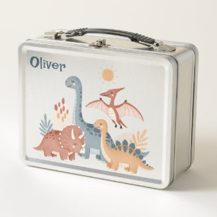 Cute Boho Earth Tone Watercolor Dinosaurs Metal Lunch Box