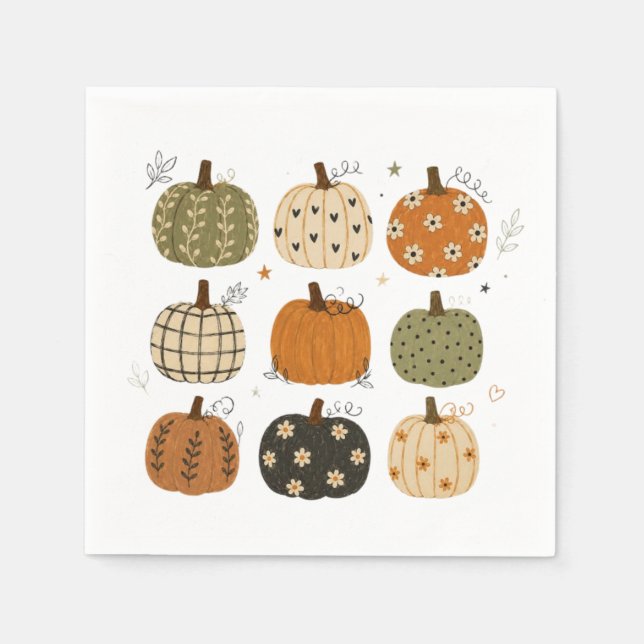 Cute Boho Fall Pumpkins Napkin (Front)