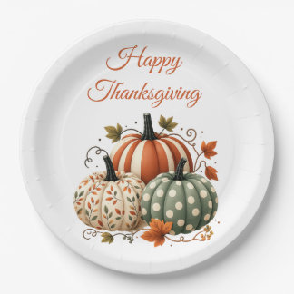 Cute Boho Fall Pumpkins Paper Plate