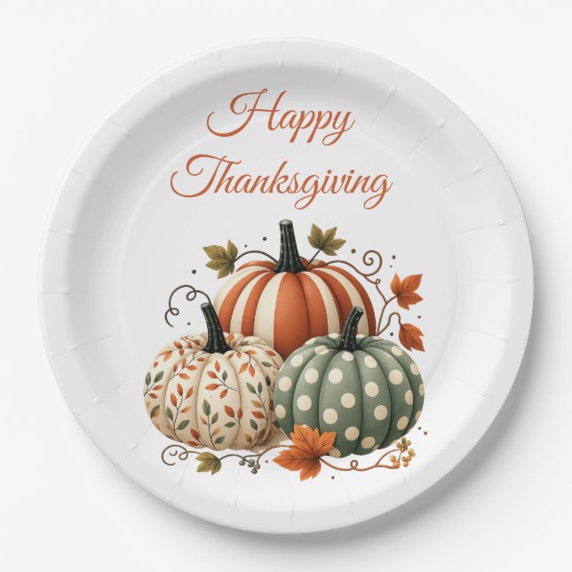 Cute Boho Fall Pumpkins Paper Plate (Front)