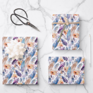 cute Boho feathers flowers tiled party Wrapping Paper Sheet