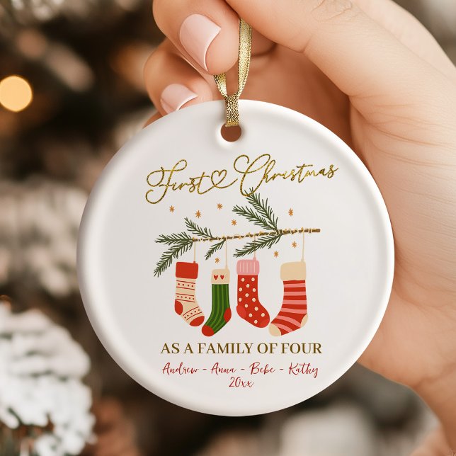 Cute Boho First Christmas Family of Four Ceramic Tree Decoration (Creator Uploaded)