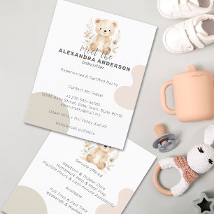 Cute Boho Floral Bear Watercolor Child Service Flyer