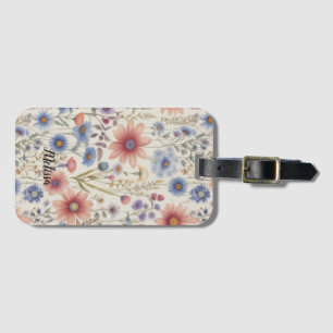 Cute Boho Floral Botanical Personalise Name Luggage Tag