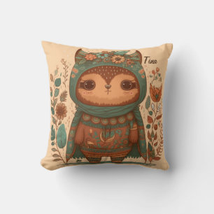 Cute boho floral owl cartoon cushion