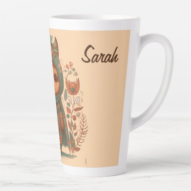 Cute boho floral owl custom   latte mug (Right)