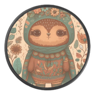 Cute boho floral owl    hockey puck