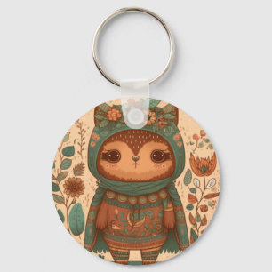 Cute boho floral owl  key ring